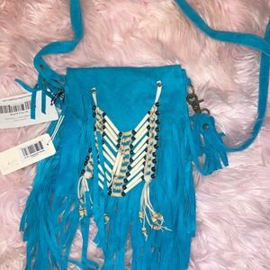 New with tag turquoise southern hippie suede  crossbody ‘wild belle’